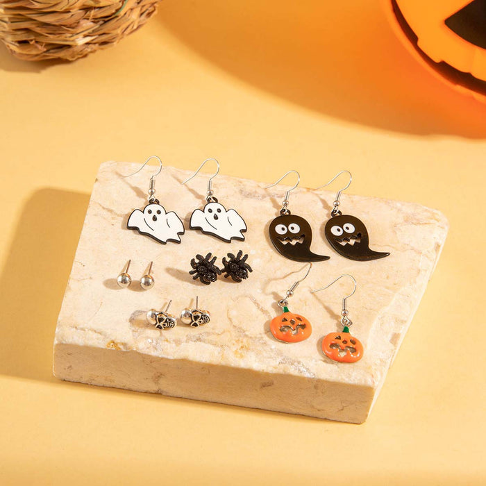 Halloween funny skull pumpkin earrings dark oil drip spider earrings for women