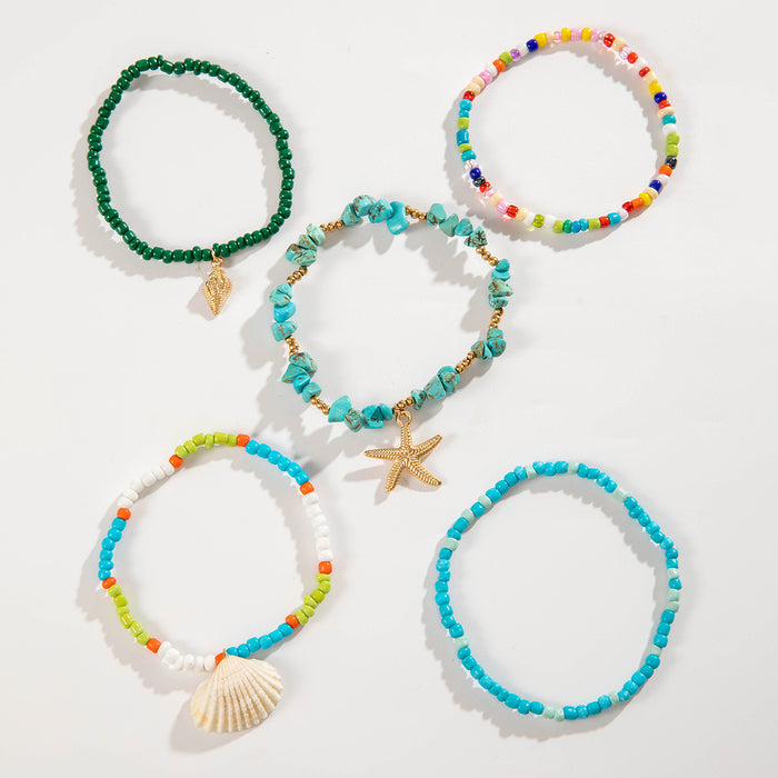 Juego de tobilleras con cuentas de estrellas de mar y conchas bohemias - Pulseras de tobillo Beach Vibes