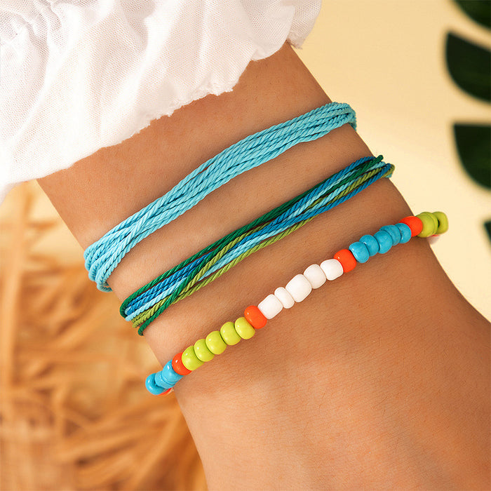 Ethnic Style Braided Multi-Layer Bracelet Set with Geometric Beads