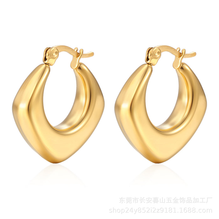 Stainless steel women's round real gold 18K oval light luxury hollow earrings