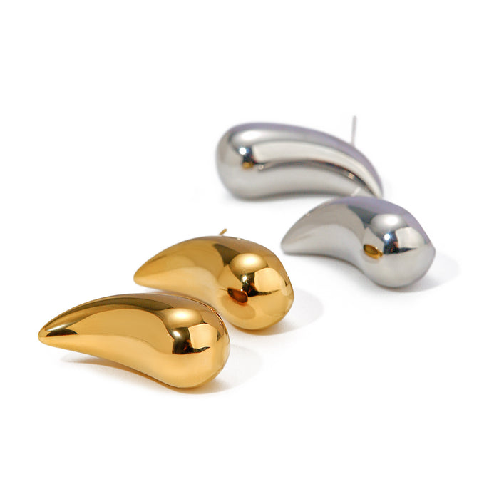 Fashionable Titanium Steel Earrings - 18K Gold Stainless Steel Wave Pattern Earrings for Women