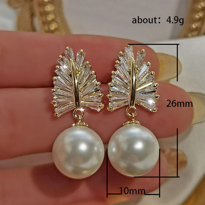 Baroque style imitation pearl earrings exquisite zircon earrings