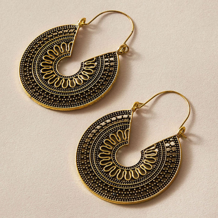 Retro ethnic style hollow flower earrings versatile carved earrings