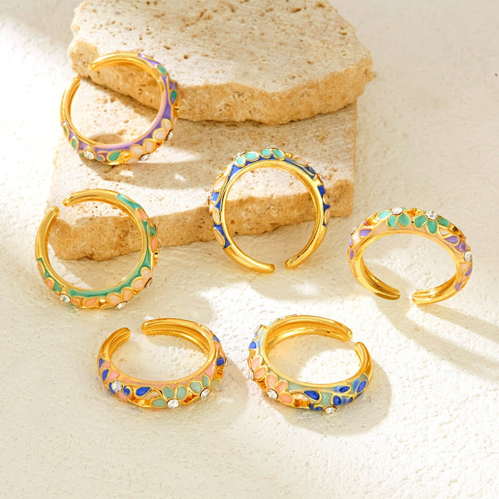 Wholesale dripping flower diamond-encrusted open rings