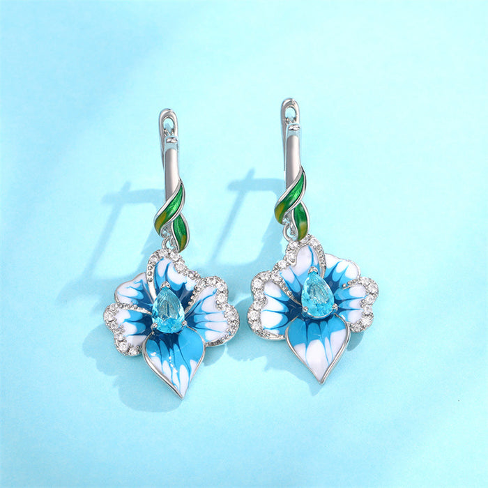 Pastoral style flower dripping glue earrings