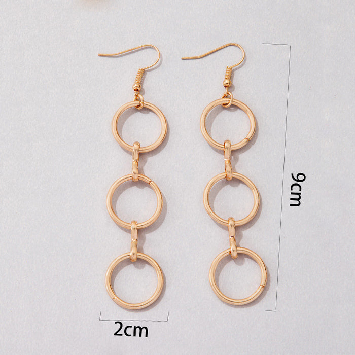 Three circle geometric ear hooks earrings cold style simple earrings