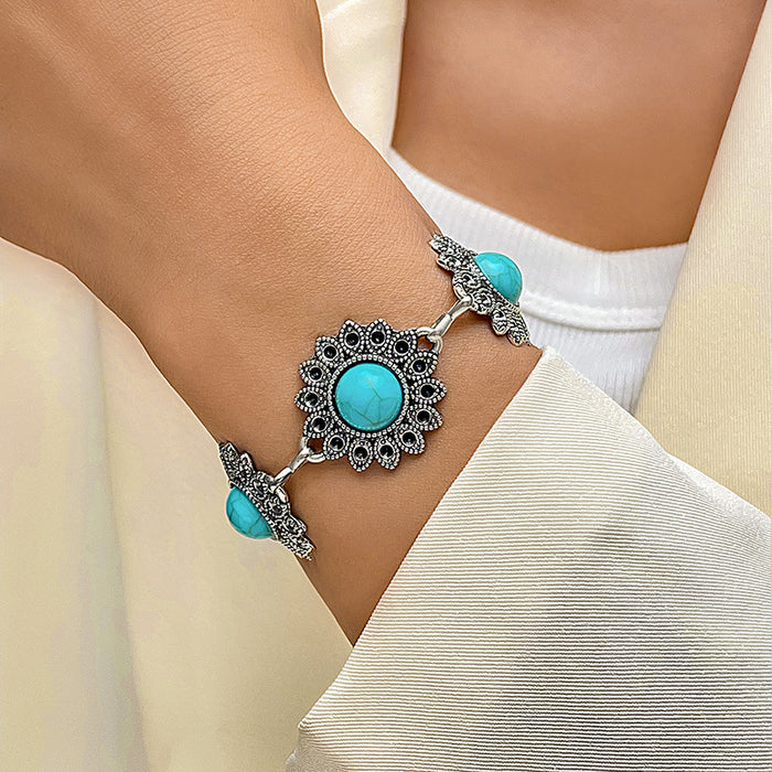 Bold Bohemian Turquoise Bracelet Set - Geometric Floral Jewelry