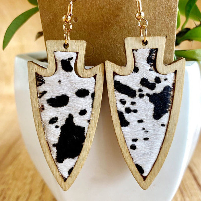 Western Style Leopard Print Leather Earrings with Exaggerated Design