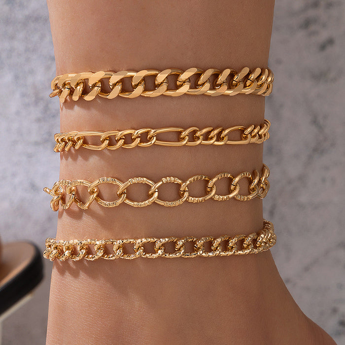 Pearl Beaded Anklet Set - Multilayer Geometric Jewelry