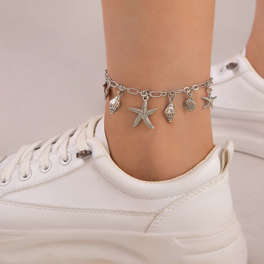 Boho Style Heart Pendant Anklet Set – Rhinestones and Layered Chains for a Chic Look