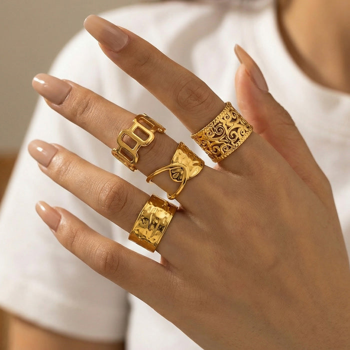 Wholesale 18K real gold, stainless steel, titanium steel irregular openwork rings - wallojewerly 