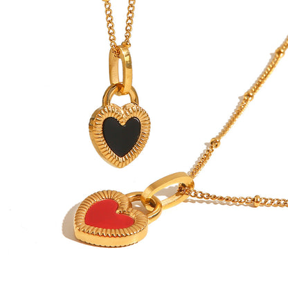 Stainless steel gold-plated double-sided heart necklace - wallojewerly 