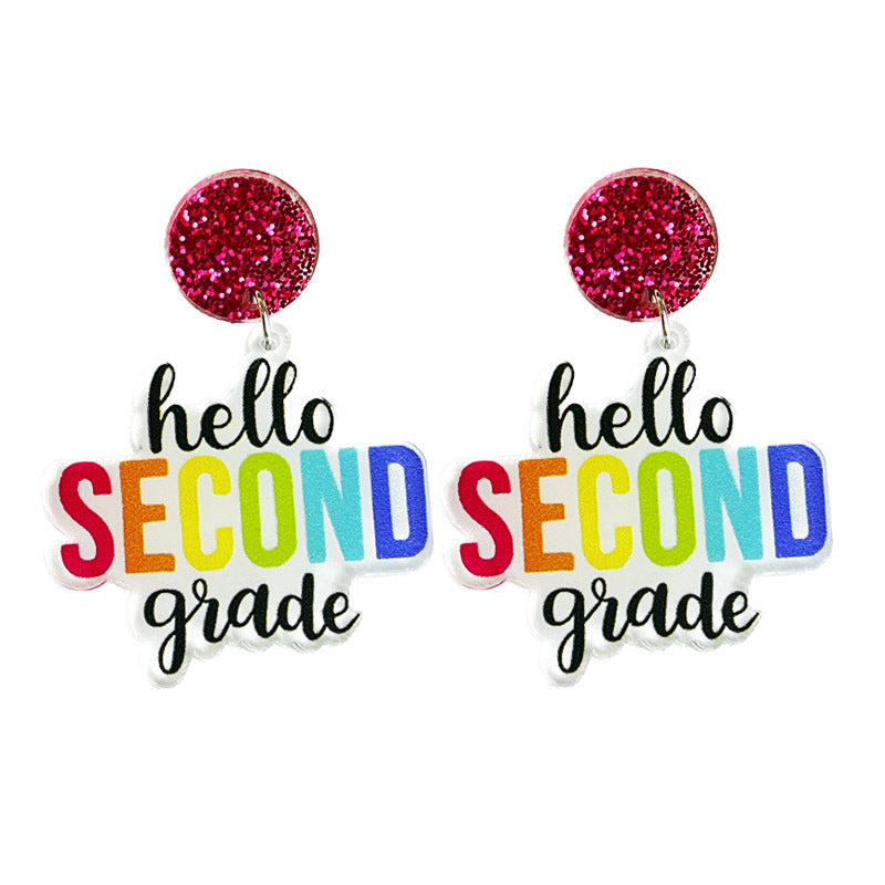 Teacher Earrings with Colorful Back-to-School Text Design