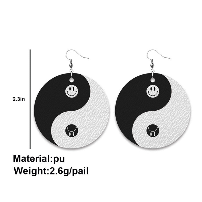 Creative Star, Moon, and Smiley Face Earrings with Angel Wings and Taiji Design - wallojewerly 