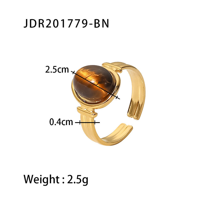 18K Gold Stainless Steel Round Zircon Ring with Weave Design