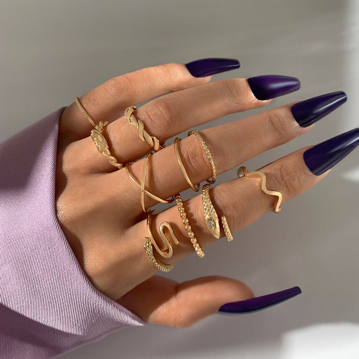 Elephant and Star Ring Set - 6-Piece Geometric Hollow Rings for Women