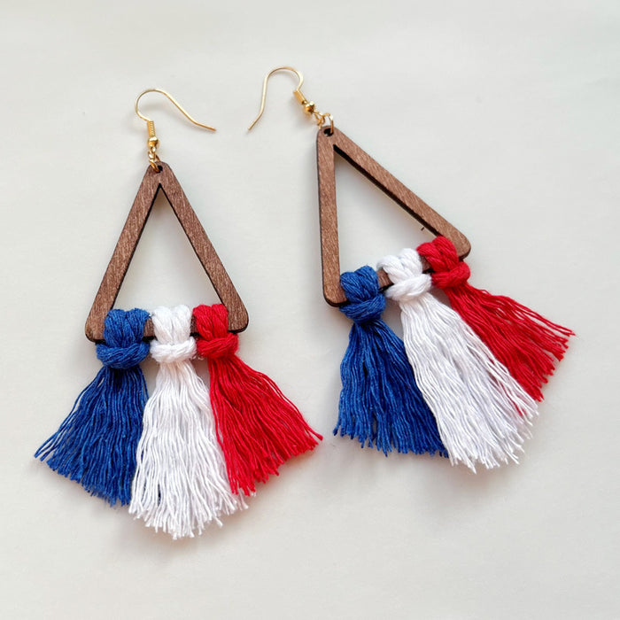 Handwoven Tassel Earrings in American Colors for Independence Day with a Simple Design