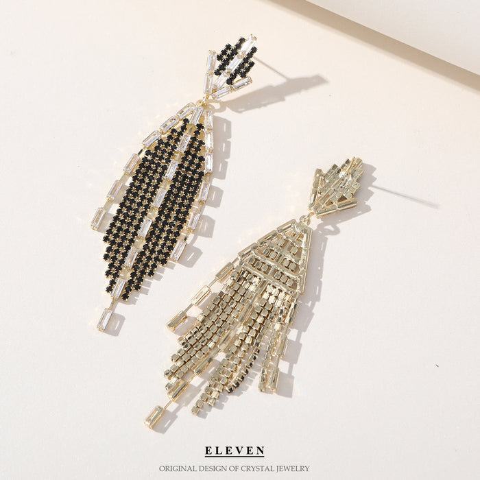 Silver Needle Zircon Tassel Earrings - Luxurious Rhinestone Dangles for a Stylish Look