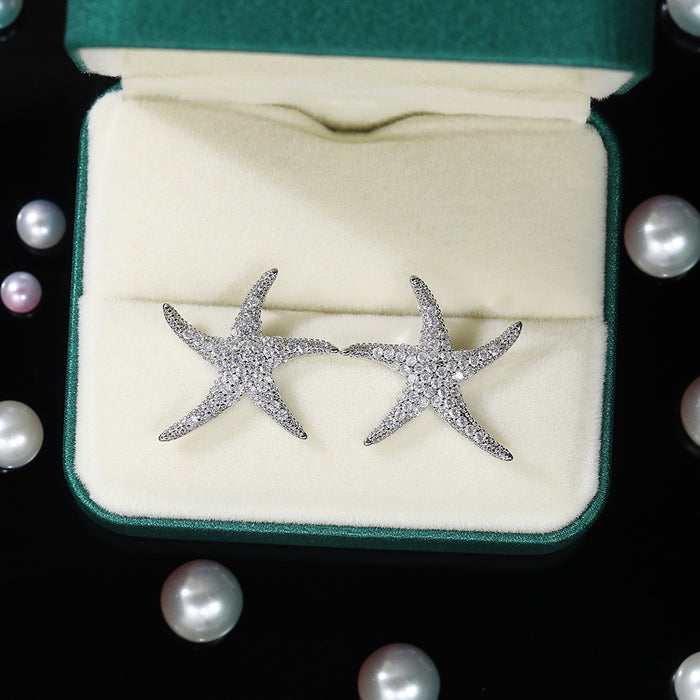 Pendientes de estrella de mar con circonitas y diamantes completos Pendientes de circonitas para mujer