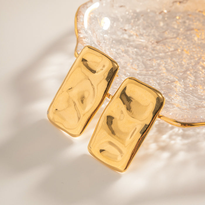 18K Gold Stainless Steel Hammered Square Earrings - Minimalist Titanium Steel Non-Fading Jewelry