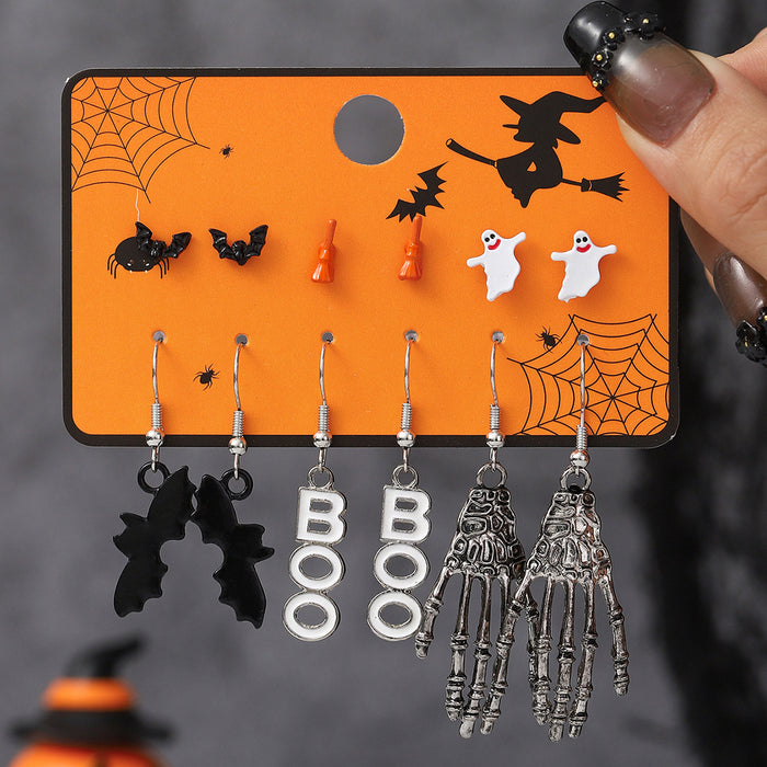 Wholesale Halloween Cartoon Stud Earrings Set - Spooky Pumpkin, Ghost & Bat Alloy Earring Multipack for Women