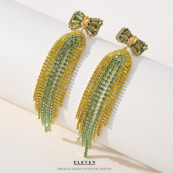 Runway-Style Rhinestone Earrings - Colorful Long Tassel Jewelry for Women