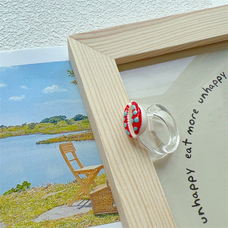 Summer seaside colorful shell transparent resin ring - wallojewerly 