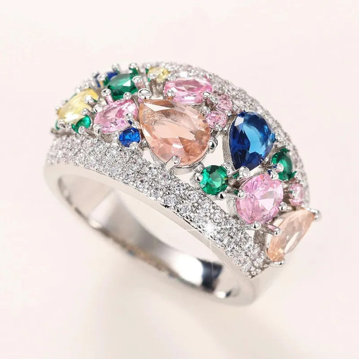 Rainbow imitation tourmaline ring geometric niche jewelry