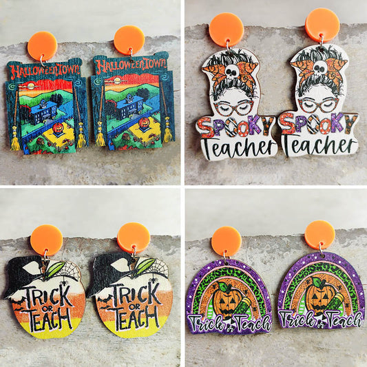 Thanksgiving Halloween Earrings with Teacher Gifts, Rainbow, Pumpkin, and Apple Designs