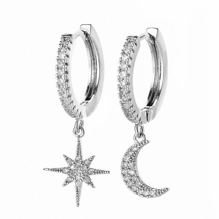 Pendientes de estrella de ocho puntas y luna, regalo de cumpleaños femenino con circonitas