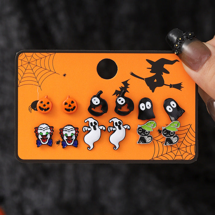 Wholesale Halloween Cartoon Stud Earrings Set - Spooky Pumpkin, Ghost & Bat Alloy Earring Multipack for Women