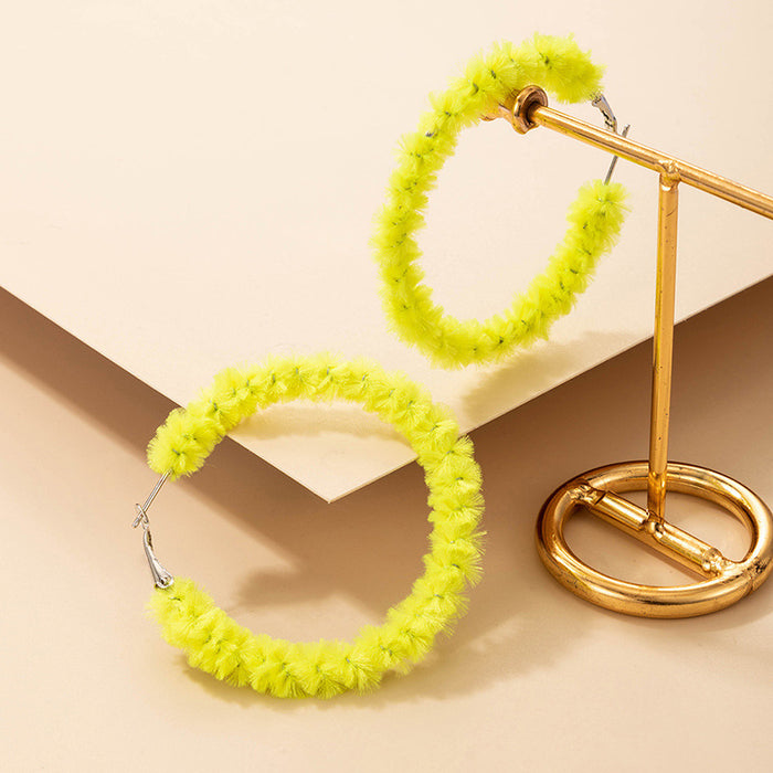 Yellow plush bright circle autumn and winter earrings