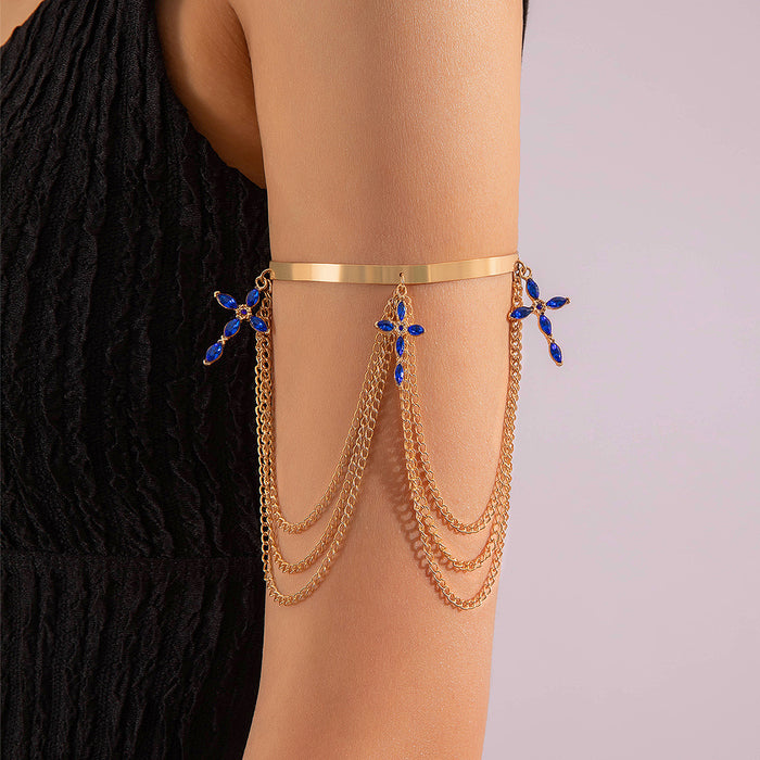 Diamond cross tassel pendant chain arm bracelet open arm ring