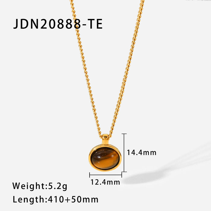 Trendy 18K Gold-Plated Stainless Steel Necklace - Vintage Natural Stone and Zircon Pendant Jewelry