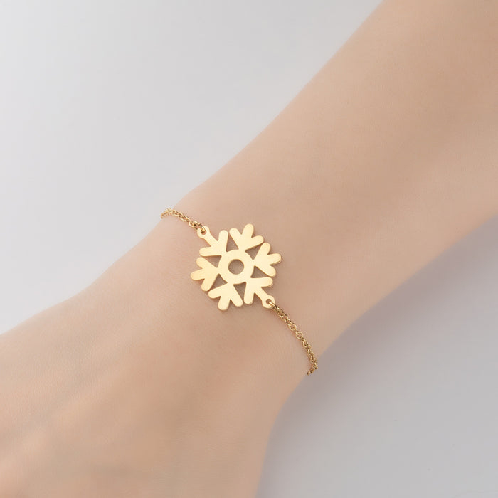 Stainless steel snowflake feather bracelet, Korean cute winter jewelry wholesale