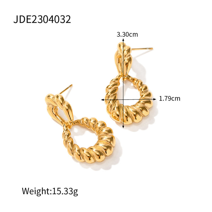 Nuevos y modernos pendientes de espiral trenzada de acero inoxidable chapados en oro de 18 quilates: joyería de moda para mujeres