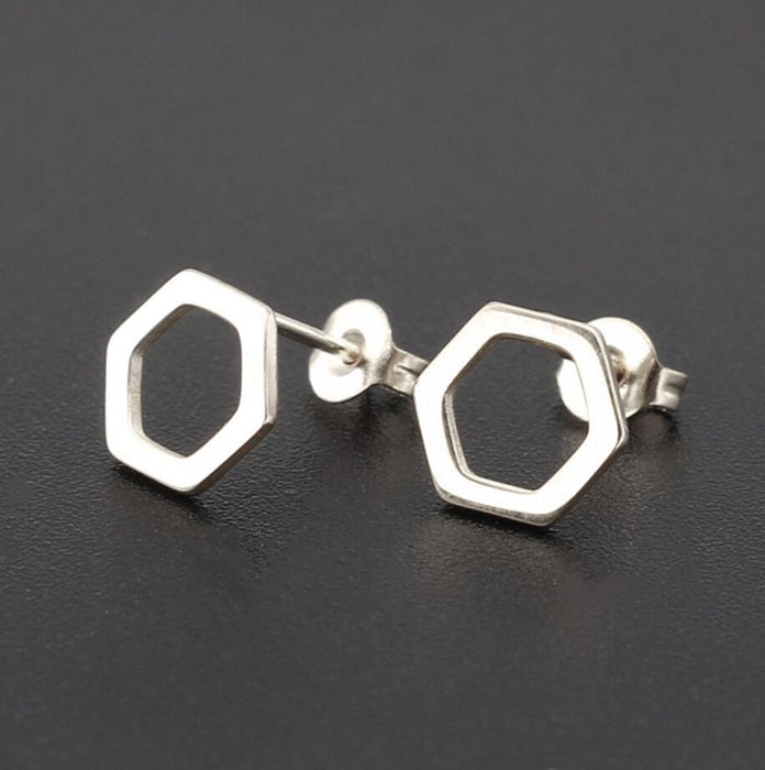 Hexagon and Square Stainless Steel Stud Earrings - Geometric Modern Jewelry