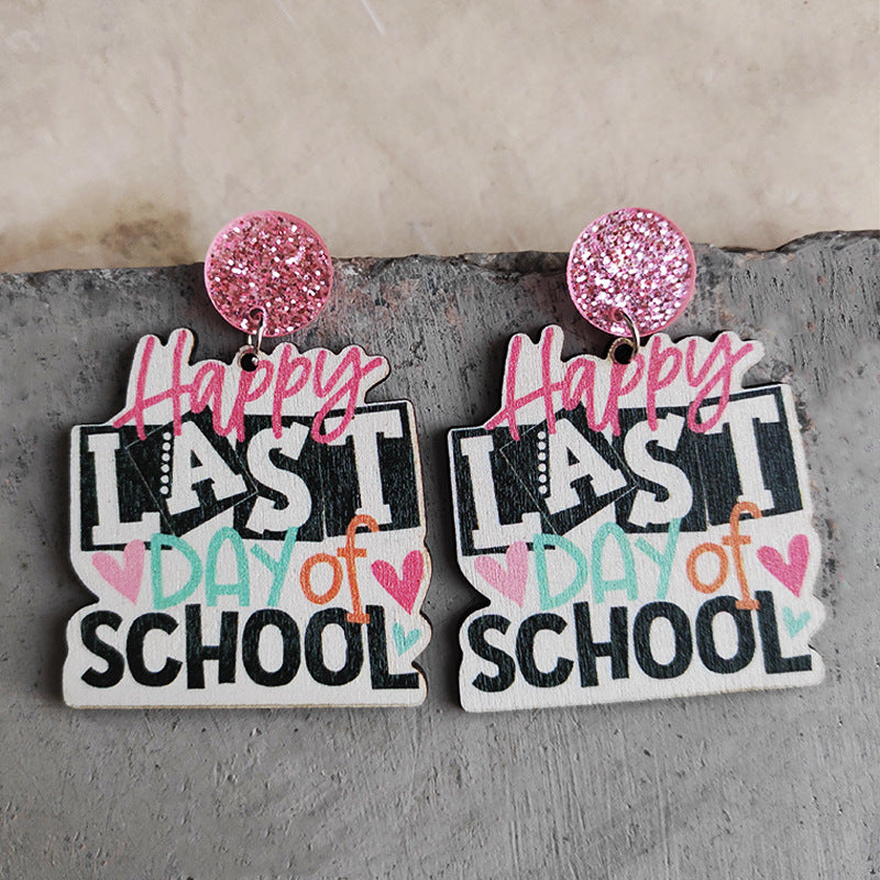 School season book wooden earrings