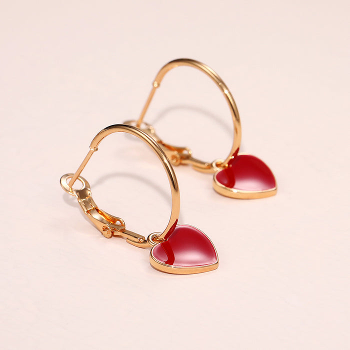 Red love earrings oil drop heart shaped earrings for women