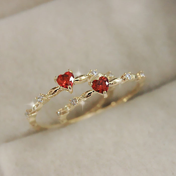 Red zircon heart-shaped index finger ring