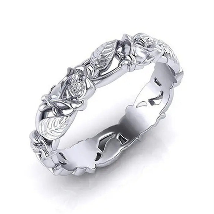 Retro flower and leaf hollow ring European and American engagement jewelry