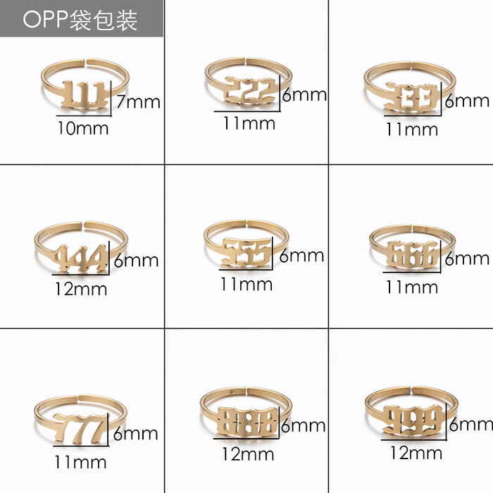 Lucky number ring, stainless steel 111-999 open memorial ring wholesale