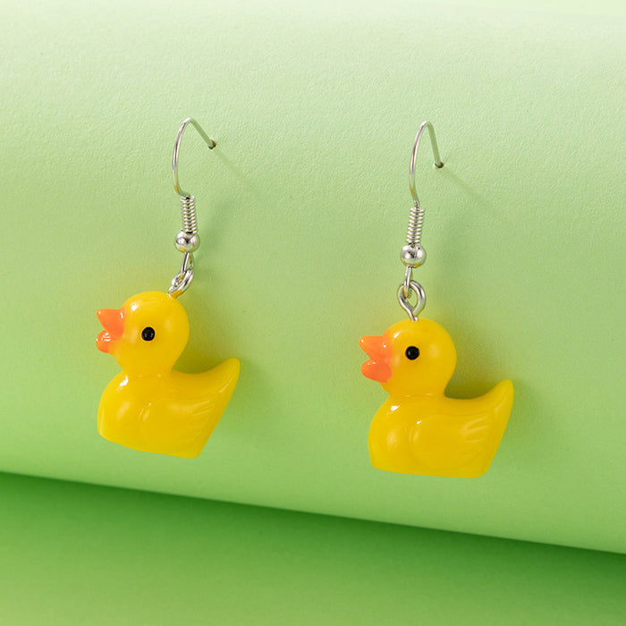 Resin panda ear hook little yellow duck animal earrings