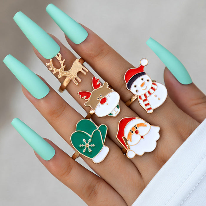 Santa Claus Elk Gloves Snowman Ring Set