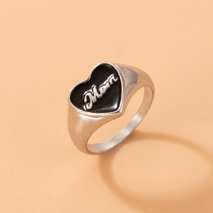 Black oil drop letter love ring geometric rose simple single ring