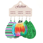 Halloween PU Leather Earring Set with Exaggerated Pumpkin and Alien Design - wallojewerly 