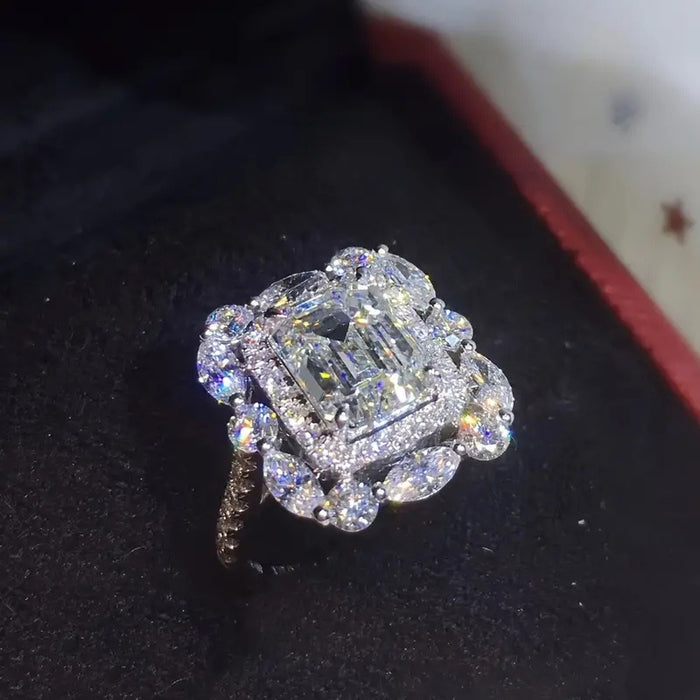 Anillo de flor hueca con diseño dominante, anillo de mujer deslumbrante