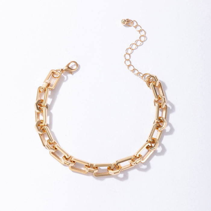 Chunky Chain Bracelet - Geometric Minimalist Single Layer Alloy Bracelet