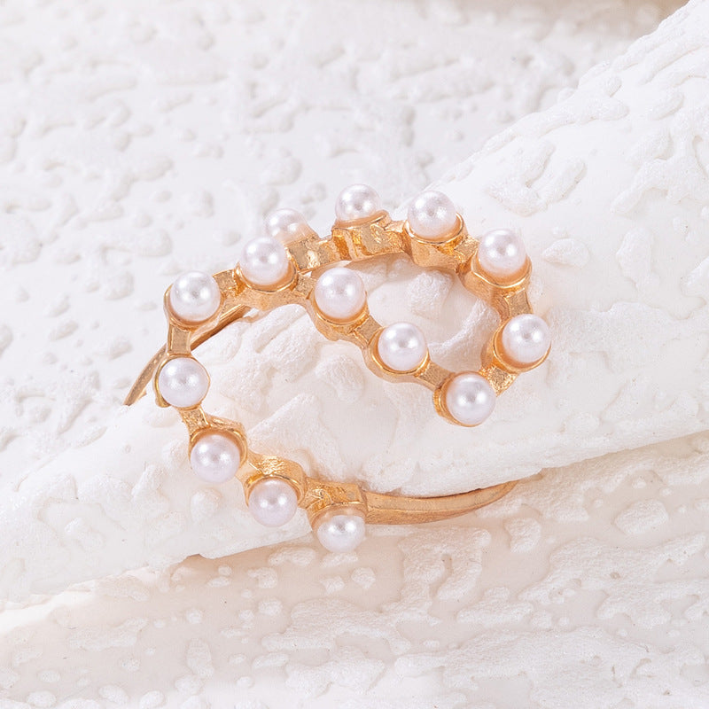 Butterfly pearl oil drop single ring, geometric Korean style simple opening