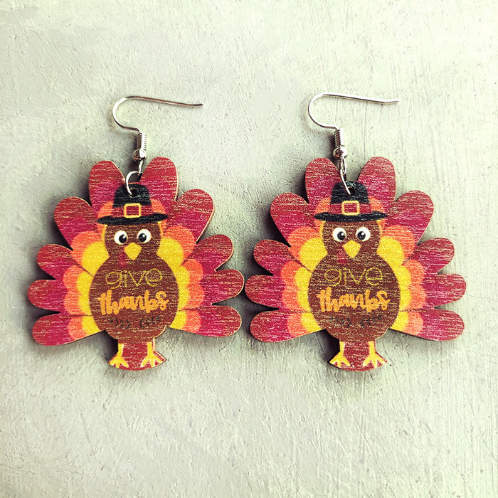 Wooden Thanksgiving Turkey Earrings